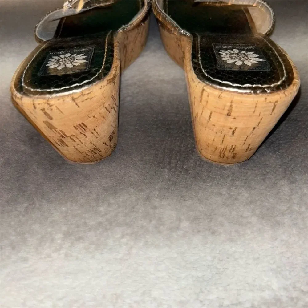 Yellow Box Shelly Bronze Rhinestone Snakeskin Cork Wedge Sandals - Picture 8 of 12